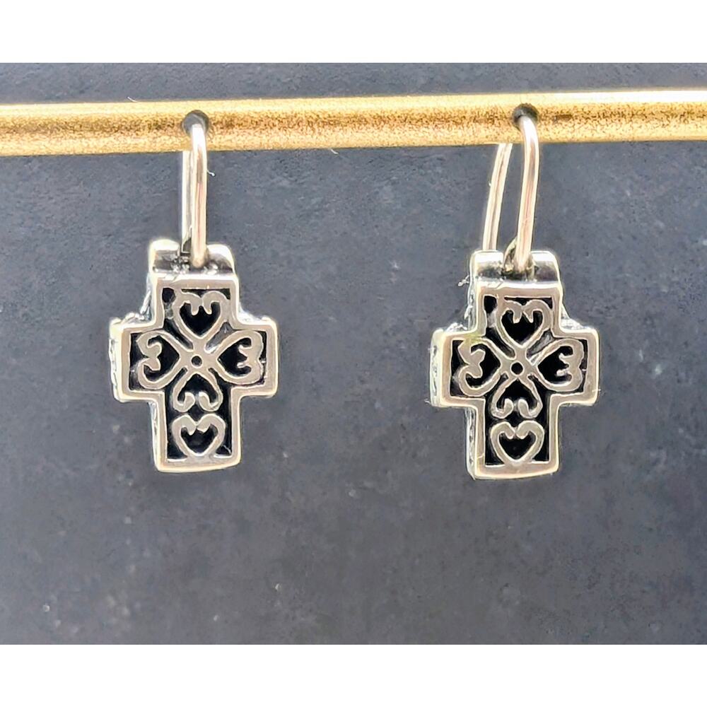 Silpada Retired 925 Sterling Silver Cross Filigree Dangle Earrings - Picture 5 of 5